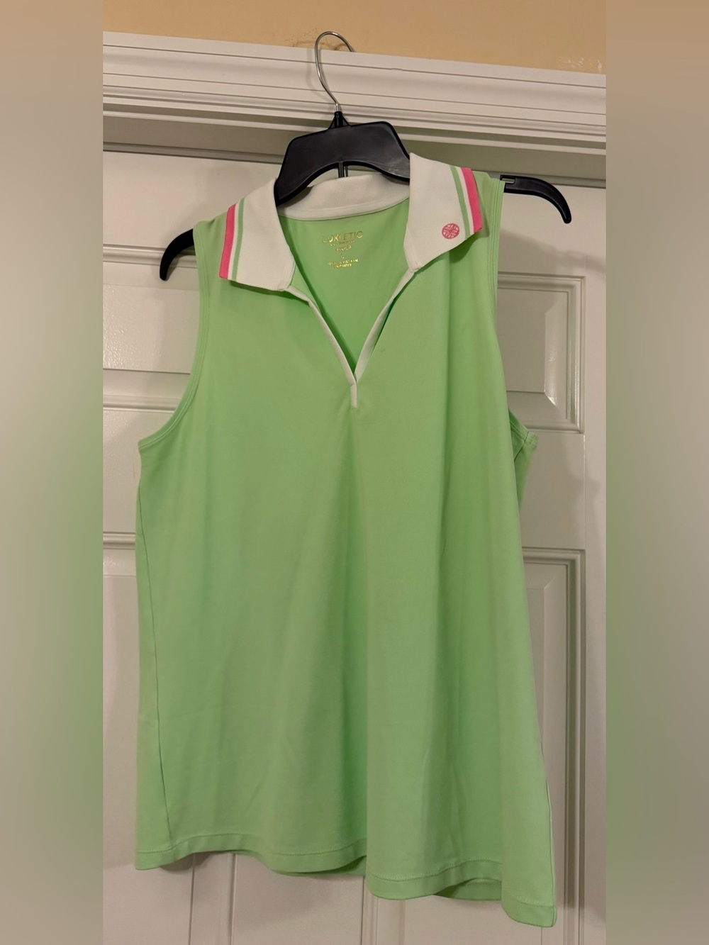 Lilly Pulitzer Light Green Sleeveless Polo Tank with White & Pink Trim
